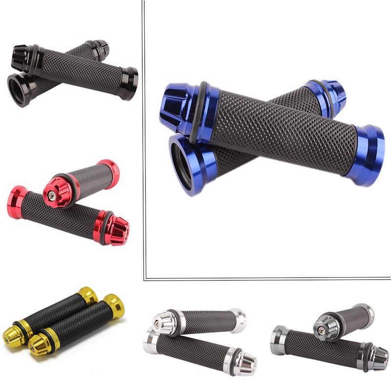 MISS MOLY 7/8" Motorcycle Hand Grips with Bar End Cap, Racing CNC Aluminum & Soft Rubber Handlebar Universal Compatible with Honda CBR1000RR Suzuki GSXR 600 750(Blue) - Image 1